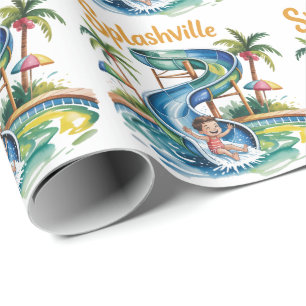 Splashville Water Slide Boy Verjaardagsfeestje Cadeaupapier