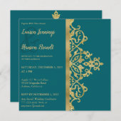 Splashy Gold Elegance Wedding Uitnodiging (Voorkant / Achterkant)