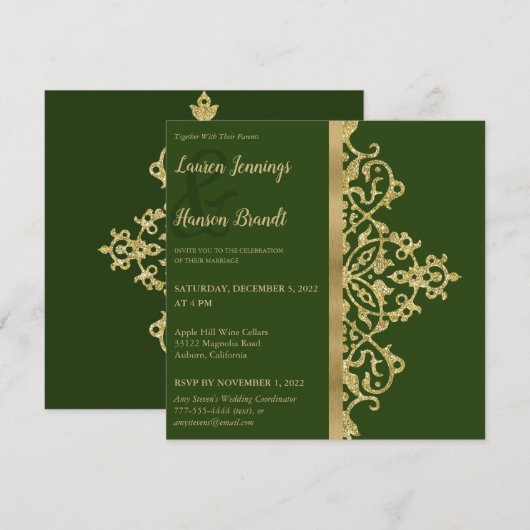 Splashy Gold Elegance Wedding Uitnodiging (Voorkant / Achterkant)