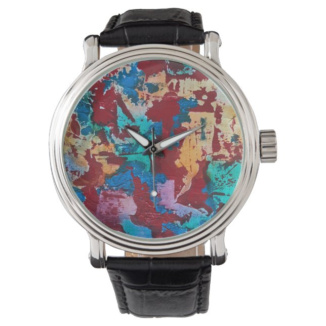 Splashy-Hand Painted Abstract Art Horloge (Voorkant)