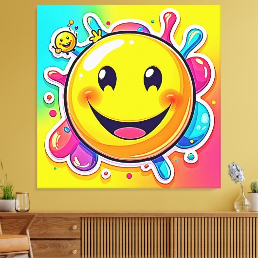 Splashy Happy Emoji Fun Canvas Afdruk (Insitu (Woonkamer))