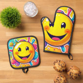 Splashy Happy Emoji Fun Ovenwant & Pannenlap Set (Top down)