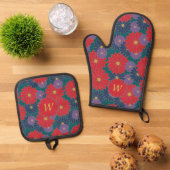 Splashy Herfst Floral Ovenwant & Pannenlap Set (Top down)
