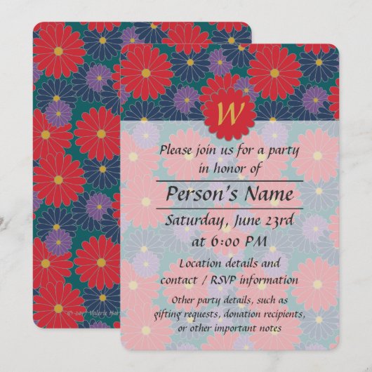 Splashy Herfst Floral Party Invitation Kaart (Voorkant / Achterkant)
