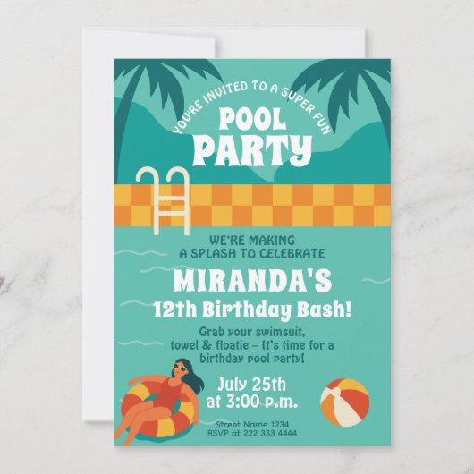 Splashy Pool verjaardagsfeestje Kaart (Voorkant)