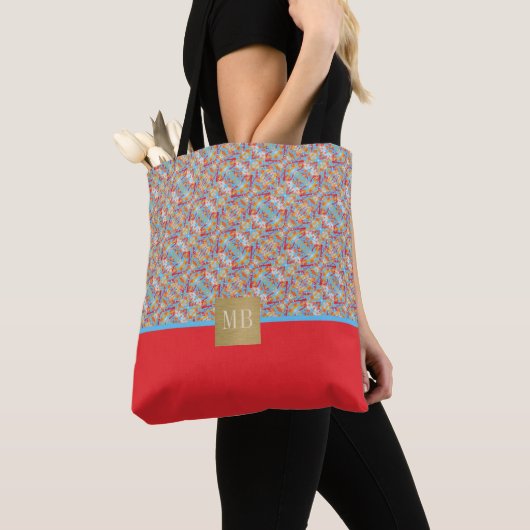 Splashy Red Paint Monogramed Tote Bag (Dichtbij)