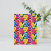 Splashy watercolor roses pattern briefkaart (Staand voorkant)