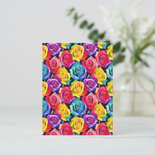 Splashy watercolor roses pattern briefkaart (Staand voorkant)