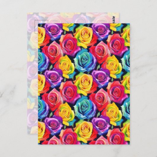 Splashy watercolor roses pattern briefkaart (Voorkant / Achterkant)