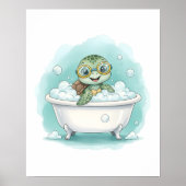Splasj Splash Schildpad Tijd Kinderen Badkamer Muu Poster (Voorkant)