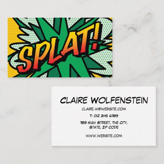 SPLAT Fun Retro Comic Book Visitekaartje (Voorkant / Achterkant)