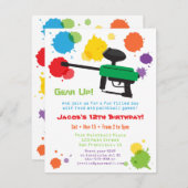 Splat Paintball Kinderverjaardagsfeest Uitnodiging (Voorkant / Achterkant)