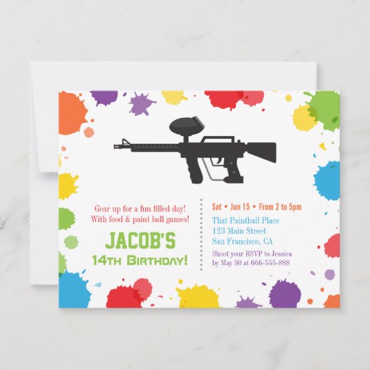 Splat Paints Rifle Paintball Birthday Party Kaart (Voorkant)