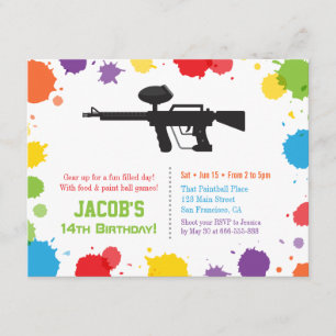 Splat Paints Rifle Paintball Birthday Party Kaart