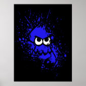 Splatoon Black Squid met blanco ogen op blauw plat Poster (Voorkant)