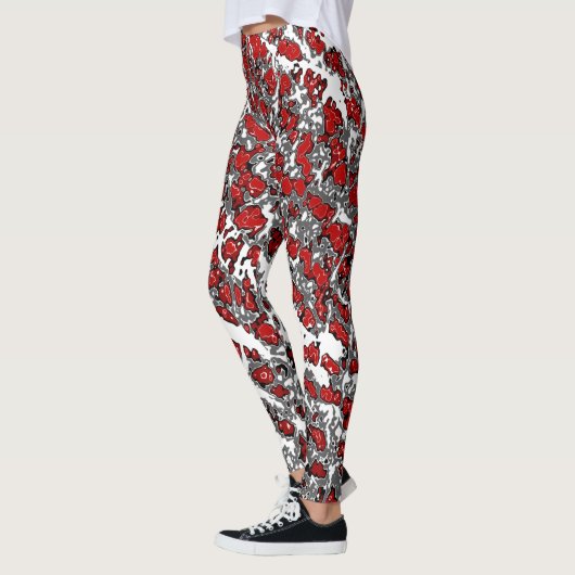 Splatter Abstract Rood-Grijs & Wit Print Leggings (Links)