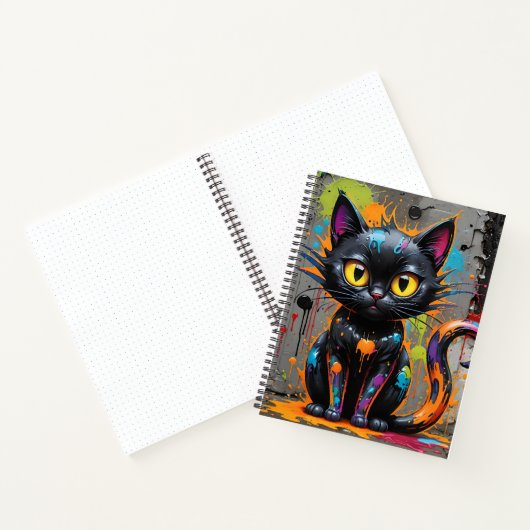 Splatter Cat Black Rainbow Bullet Line Notitieboek (Binnen)