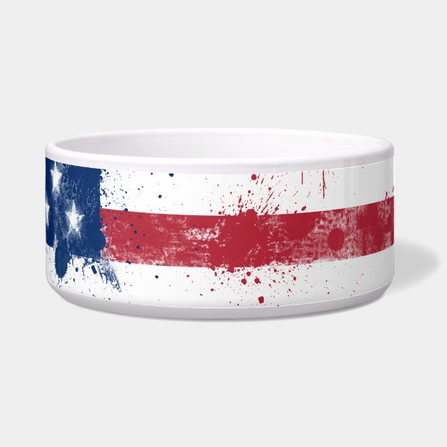 Splatter geschilderd Amerikaanse vlag Voerbakje (Voorkant)