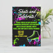 Splatter Glow Schaats Rolschaatsen Verjaardagsfees Kaart (Staand voorkant)