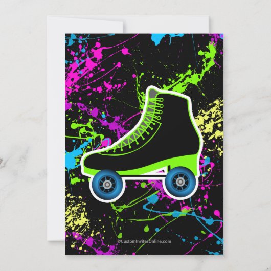 Splatter Glow Schaats Rolschaatsen Verjaardagsfees Kaart (Achterkant)