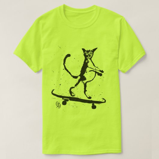 Splatter Graphic Cat Skateboarder T-Shirt (Design voorkant)
