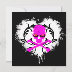 Splatter Heart Skull Gothic Birthday Invitation Kaart