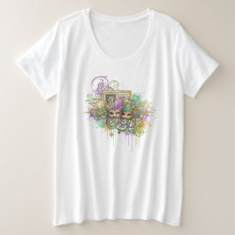 Splatter Mardi Gras collage Grote Maat T-shirt