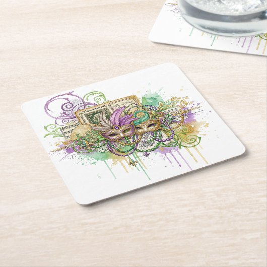 Splatter Mardi Gras collage Kartonnen Onderzetters (Schuin)