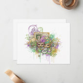 Splatter Mardi Gras collage Notitiekaartje (Voorkant / Achterkant in situ)