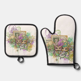 Splatter Mardi Gras collage Ovenwant & Pannenlap Set
