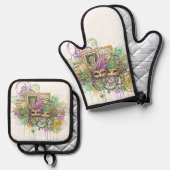 Splatter Mardi Gras collage Ovenwant & Pannenlap Set (Voorkant / Achterkant)