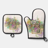 Splatter Mardi Gras collage Ovenwant & Pannenlap Set (Voorkant)