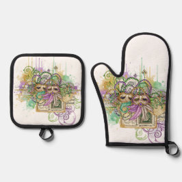 Splatter Mardi Gras collage Ovenwant & Pannenlap Set
