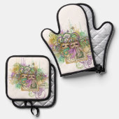 Splatter Mardi Gras collage Ovenwant & Pannenlap Set (Voorkant / Achterkant)