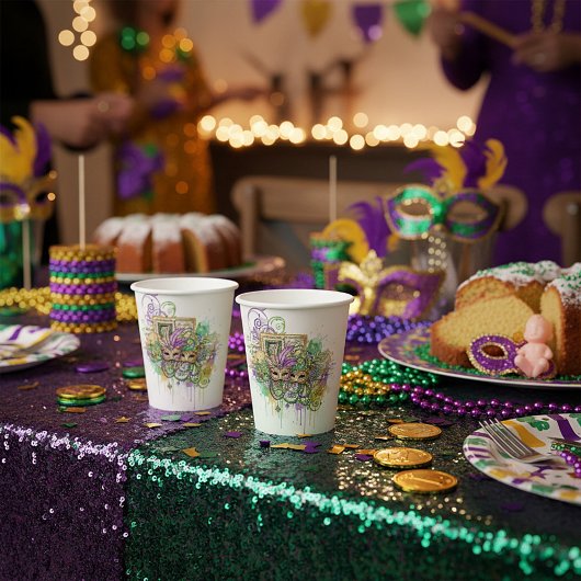 Splatter Mardi Gras collage Papieren Bekers