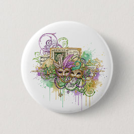 Splatter Mardi Gras collage Ronde Button 5,7 Cm