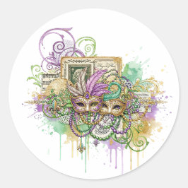 Splatter Mardi Gras collage Ronde Sticker