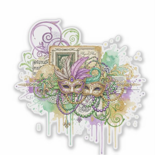 Splatter Mardi Gras collage Sticker (Voorkant)