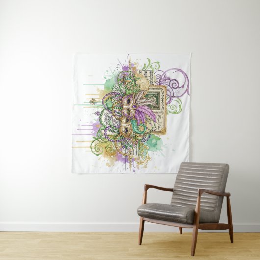 Splatter Mardi Gras collage Wandkleed (In Situ (horizontaal))