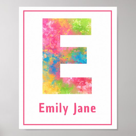 Splatter Paint Letter E Custom Neursery Print (Voorkant)