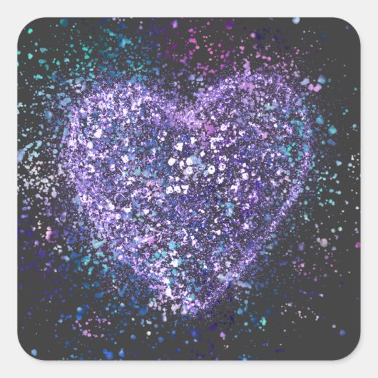 Splatter Paint Paars Heart Vierkante Sticker (Voorkant)