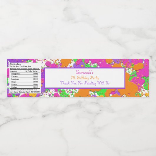 Splatter verf partij gepersonaliseerde waterfles etiket (Enkel label)