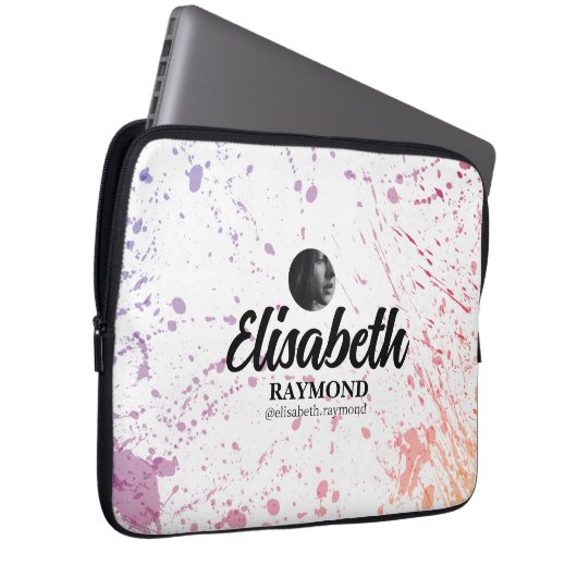 Splatter Waterverf foto en naam Laptop Sleeve (Voorkant Rechts)