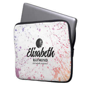 Splatter Waterverf foto en naam Laptop Sleeve