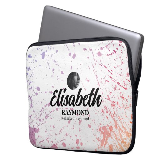 Splatter Waterverf foto en naam Laptop Sleeve (Voorkant Links)