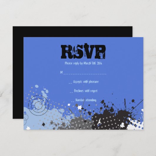 SPLATTERED Bar Bat Mitzvah Reply Card RSVP Kaartje (Voorkant / Achterkant)