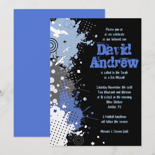 SPLATTERED Bar Bat Mitzvah Uitnodiging (Voorkant / Achterkant)