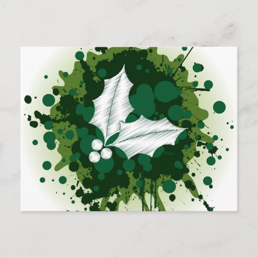 Splattered Kerstmis Holly Design Feestdagenkaart (Voorkant)