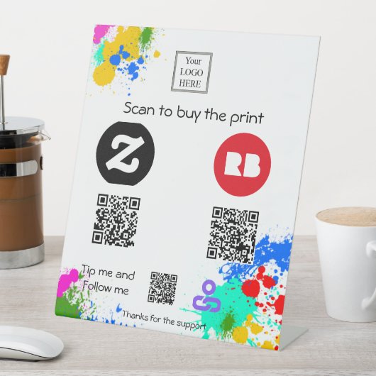 Splatterverf Scannen om te kopen, tip en volg Reclamebord Met Voetstuk (Insitu)