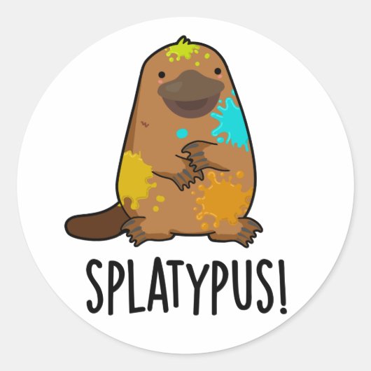 Splatypus Funny Animal Platypus Pun Ronde Sticker (Voorkant)